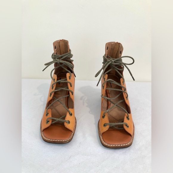 Jeffrey Campbell Lahaina Bootie Lace Up Sandal Shoe Free People Leather Tan 7.5 - Picture 2 of 6